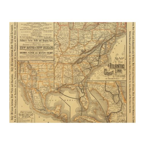 Map Atlantic Coast Line Wood Wall Art