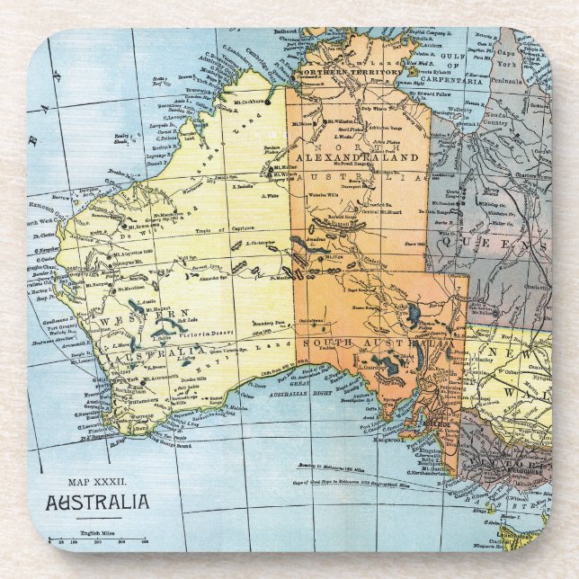 MAP: AUSTRALIA, c1890 Drink Coaster (Front)
