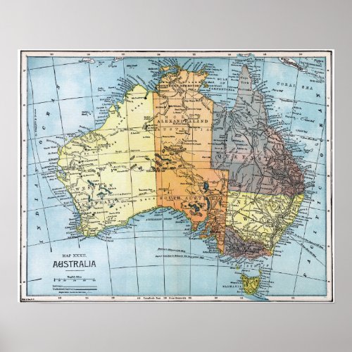 MAP AUSTRALIA c1890 Poster