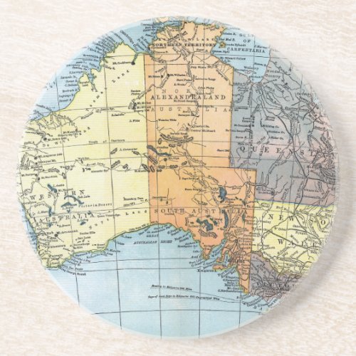 MAP AUSTRALIA c1890 Sandstone Coaster