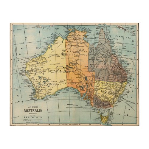 MAP AUSTRALIA c1890 Wood Wall Art