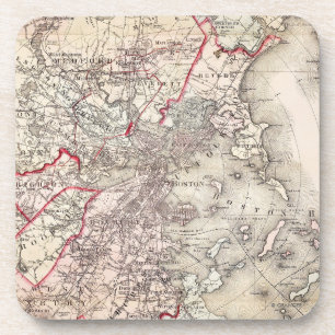 Map: Boston, 1883 Beverage Coaster