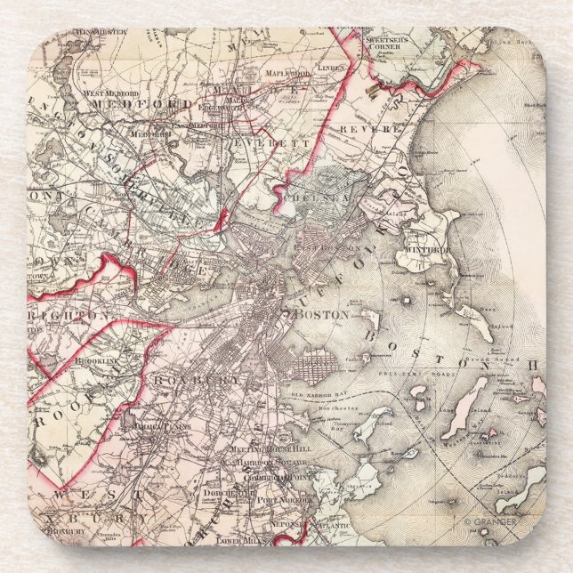 Map: Boston, 1883 Beverage Coaster (Front)