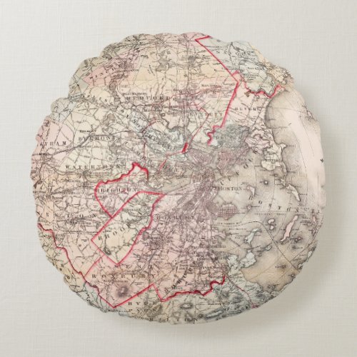 Map Boston 1883 Round Pillow