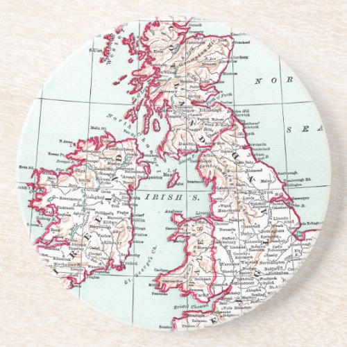 MAP BRITISH ISLES c1890 Sandstone Coaster