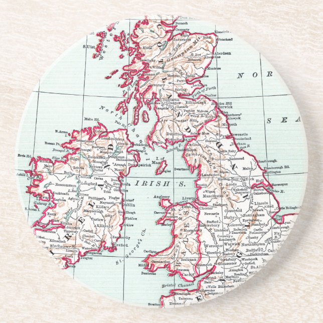 MAP: BRITISH ISLES, c1890 Sandstone Coaster (Front)