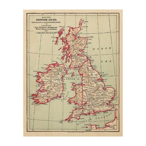 MAP BRITISH ISLES c1890 Wood Wall Art