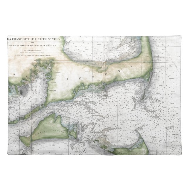 Map Cape Cod, Nantucket, Martha's Vineyard Cloth Placemat (Front)