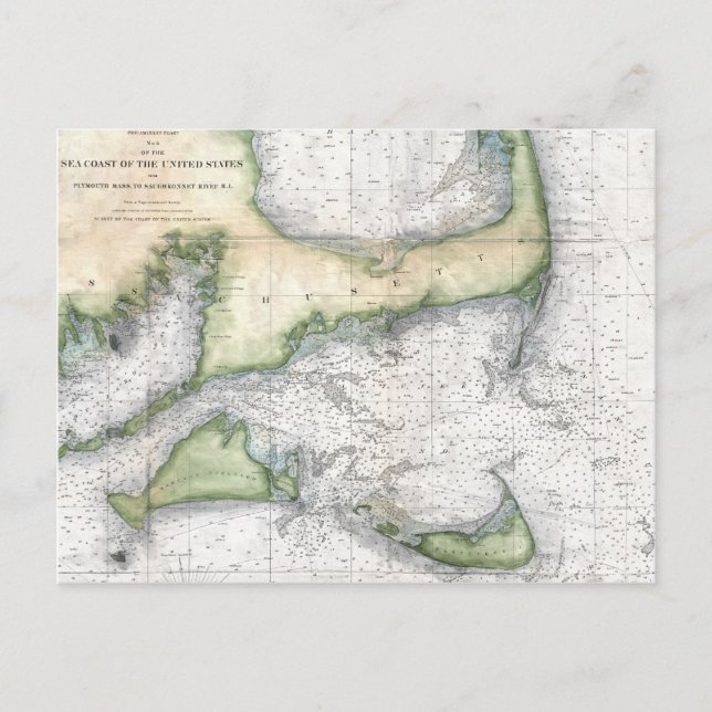 Map Cape Cod, Nantucket, Martha's Vineyard Postcard (Front)