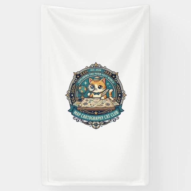 Map Cartography Cat Funny Cat Lover Design - Map C Banner (Vertical)
