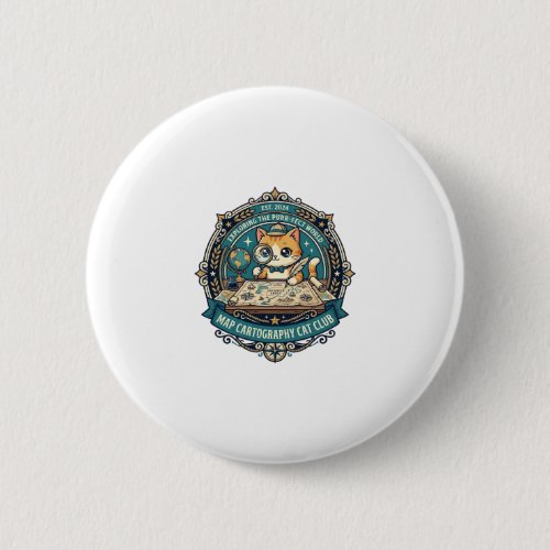 Map Cartography Cat Funny Cat Lover Design - Map C Button