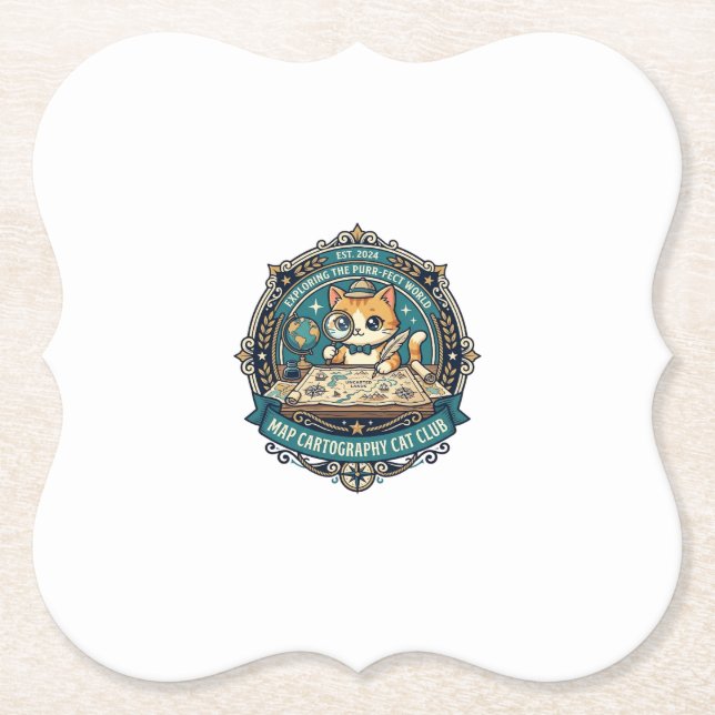 Map Cartography Cat Funny Cat Lover Design - Map C Paper Coaster (Front)