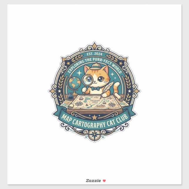 Map Cartography Cat Funny Cat Lover Design - Map C Sticker (Sheet)