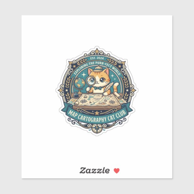 Map Cartography Cat Funny Cat Lover Design - Map C Sticker (Sheet)