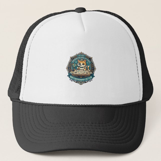 Map Cartography Cat Funny Cat Lover Design - Map C Trucker Hat (Front)