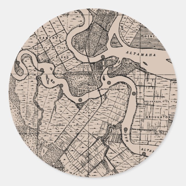 Map, Cartography, Geography, Altamaha River, USA  Classic Round Sticker (Front)
