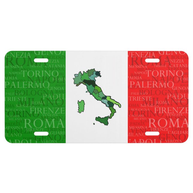 Map, Cities, and Flag of Italy License Plate (Front)