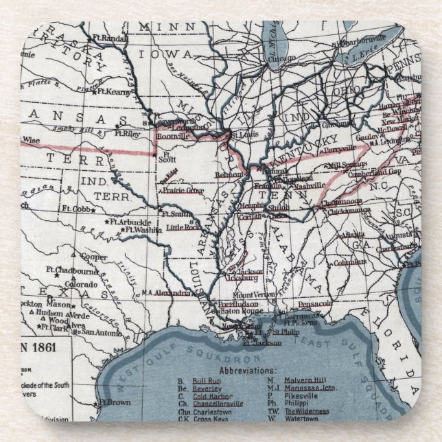 MAP: CIVIL WAR, 1861 DRINK COASTER (Front)