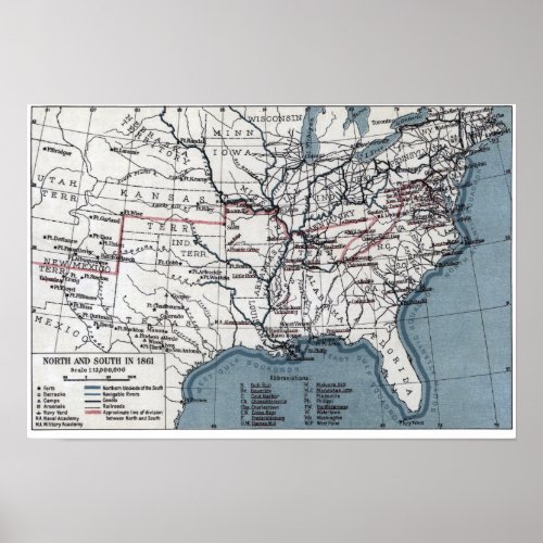 MAP CIVIL WAR 1861 POSTER