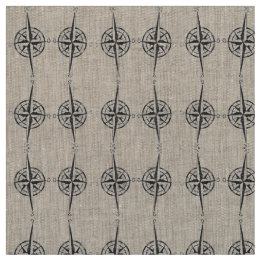 Map Compass Black Wave Pattern Nautical Coastal Fabric