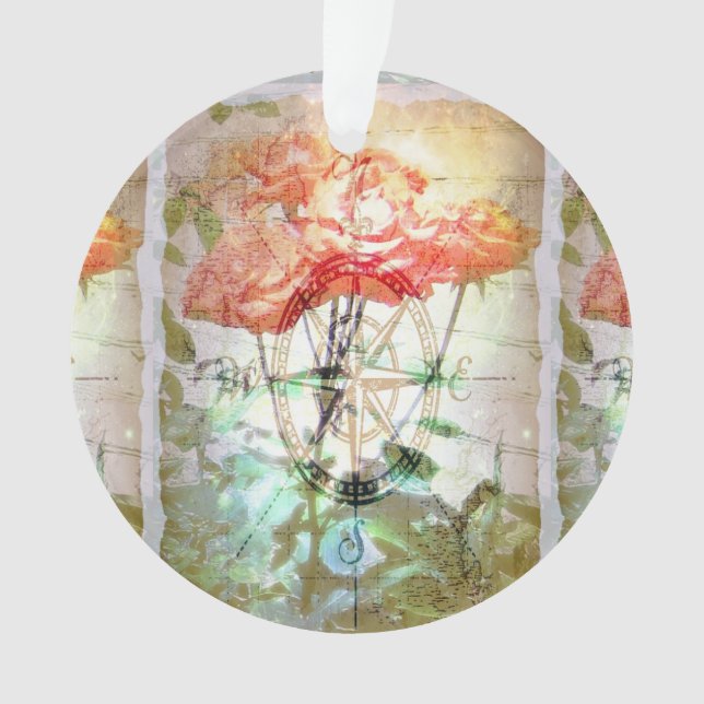 Map, Compass, Roses Ornament (Front)
