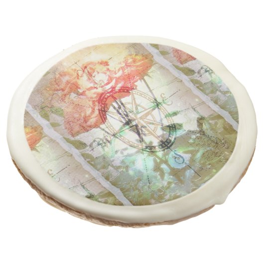 Map, Compass, Roses Sugar Cookie (Angled)