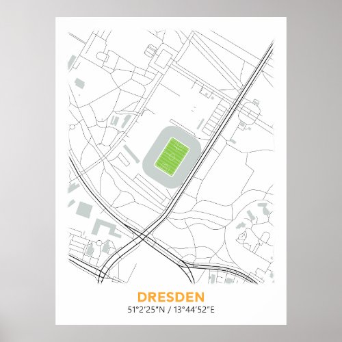 Map Design of Dynamo Dresden Stadium Poster