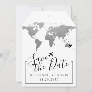 Map Destination Wedding Silver Save the Date Tag
