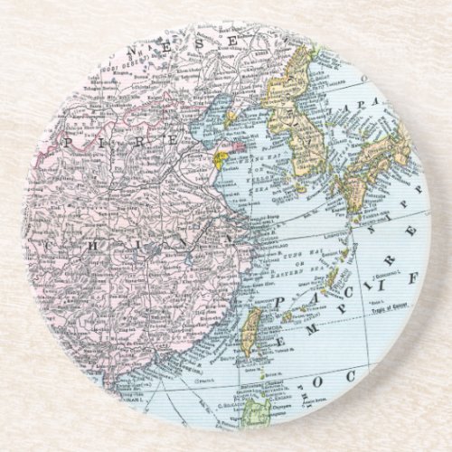 MAP EAST ASIA 1907 SANDSTONE COASTER