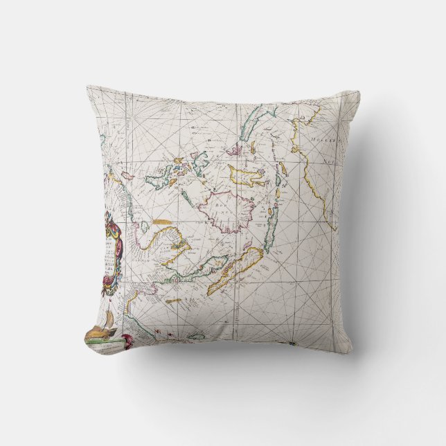 MAP: EAST INDIES, 1670 THROW PILLOW (Front)