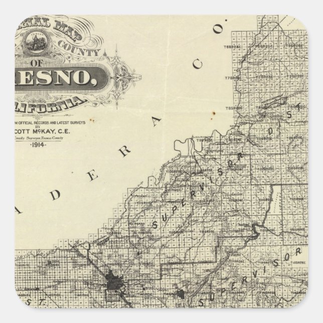 Map Fresno County, California Square Sticker (Front)