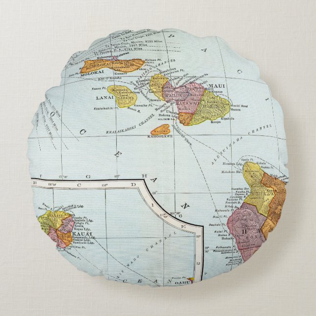 Map: Hawaii, 1905 Round Pillow (Front)