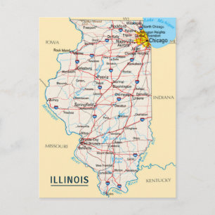 Map Illinois Travel Destination for Home or Office Postcard