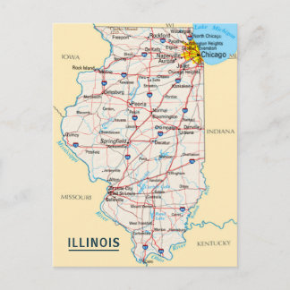 Map Illinois Travel Destination for Home or Office Postcard