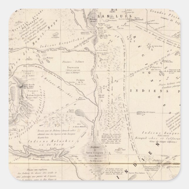 Map, Indian Territory South of the Pampas Region Square Sticker (Front)