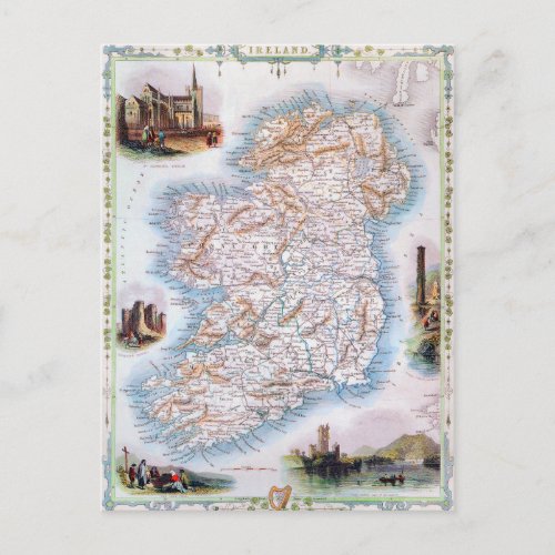 Map Ireland 1851 Postcard