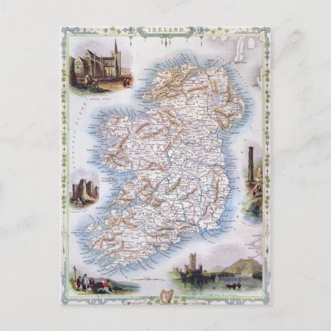 Map: Ireland, 1851 Postcard (Front)