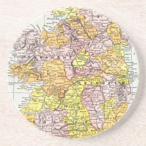 MAP IRELAND c1890 Sandstone Coaster