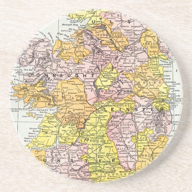 MAP: IRELAND, c1890 Sandstone Coaster (Front)
