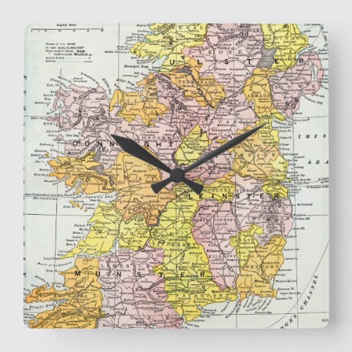 MAP IRELAND c1890 Square Wall Clock