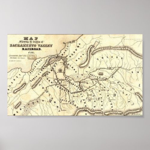 Map Location of Sacramento Valley Railroad 1854 Poster