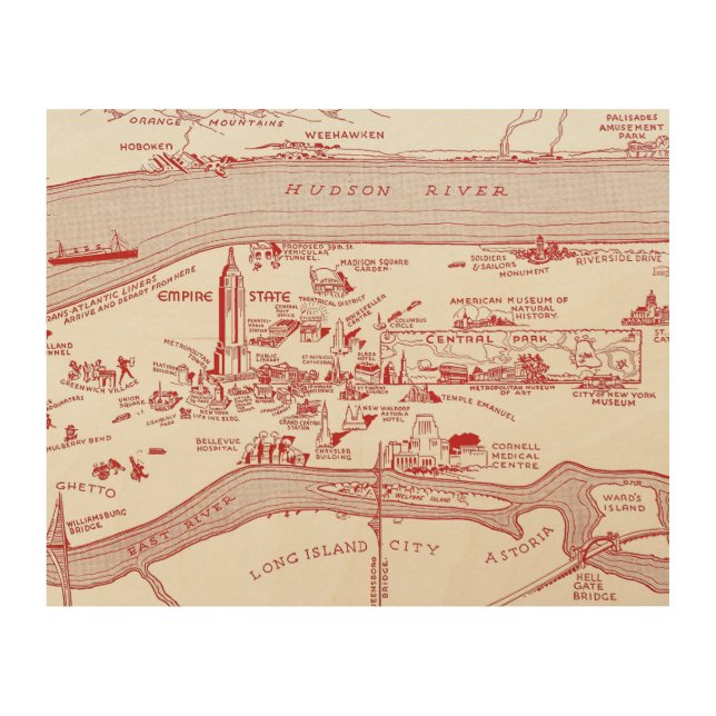 MAP: MANHATTAN, c1935 Wood Wall Decor (Front)
