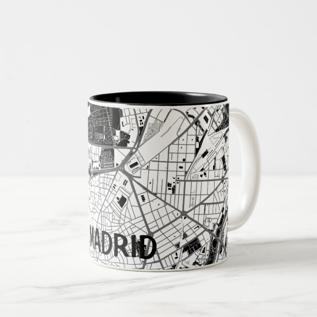 Map minimalist map of Madrid - Black-White Two-Tone Coffee Mug (Front Right)