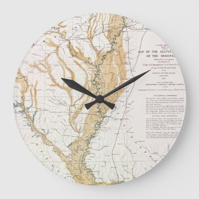 MAP: MISSISSIPPI RIVER, 1861 LARGE CLOCK (Front)