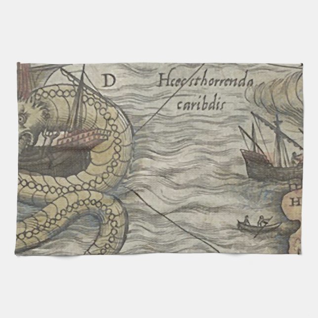 Map Monster/Sea Serpent Kitchen Towel (Horizontal)