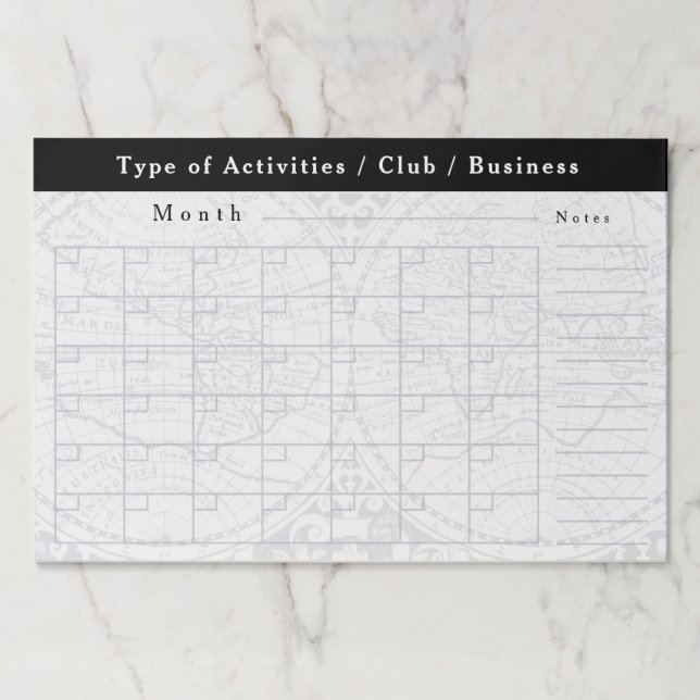 Map Monthly Activities Schedule  Paper Pad (Front)
