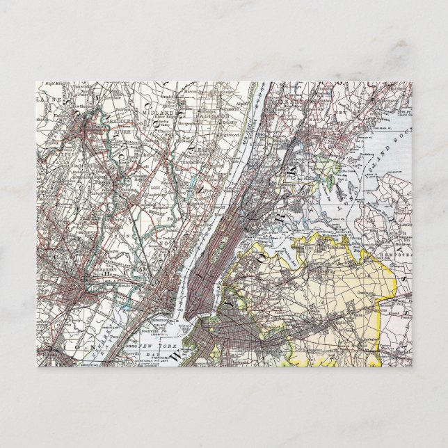 Map: New York Area, 1906 Postcard (Front)