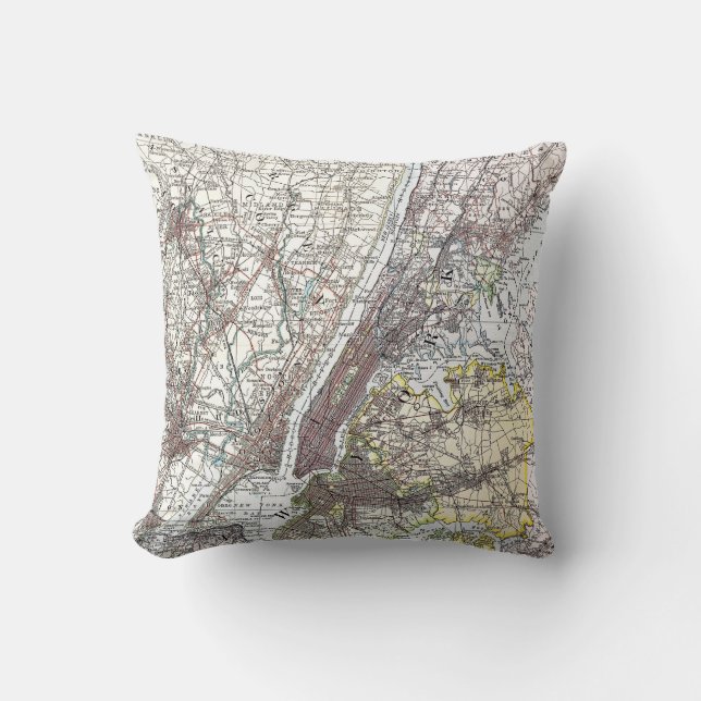 Map: New York Area, 1906 Throw Pillow (Front)