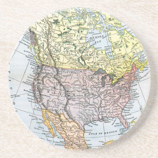 MAP: NORTH AMERICA, 1890 DRINK COASTER (Front)