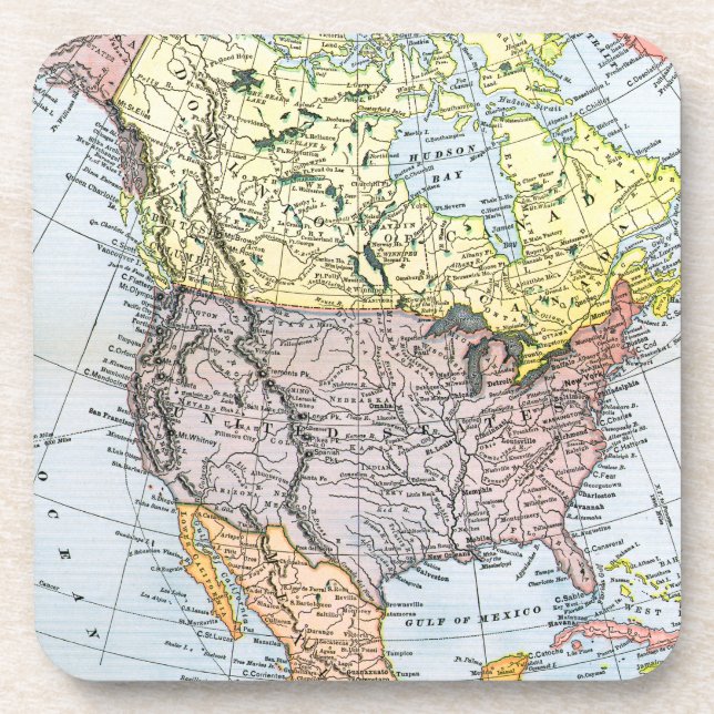 MAP: NORTH AMERICA, 1890 DRINK COASTER (Front)